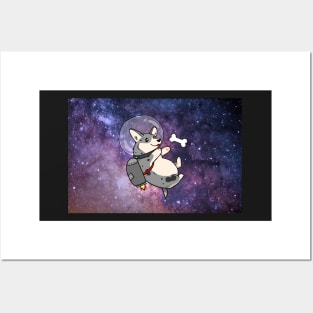 cardigan blue merle space corgi with jetpack Posters and Art